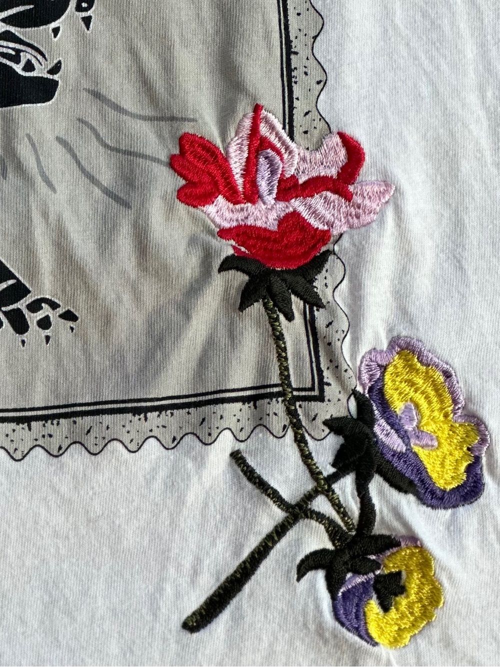 🐅 Maje White Tee with Black Tiger Stamp and Floral Embroidery SZ 1 / SM🥀 - Picture 11 of 17
